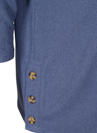 Bluse med 3/4 ærmer og knapper, Crown Blue Melange, Packshot image number 3