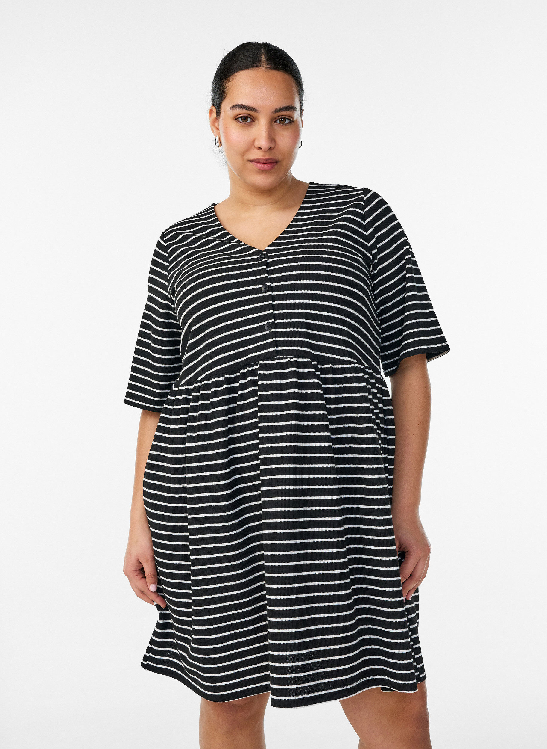 ZizziKjole med ribbet struktur og empire sk&aelig;ring, Hvid, Model image number 0