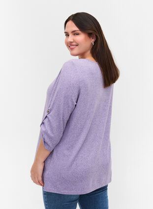 Bluse med knapper og 3/4 ærmer, Purple Melange, Model image number 1