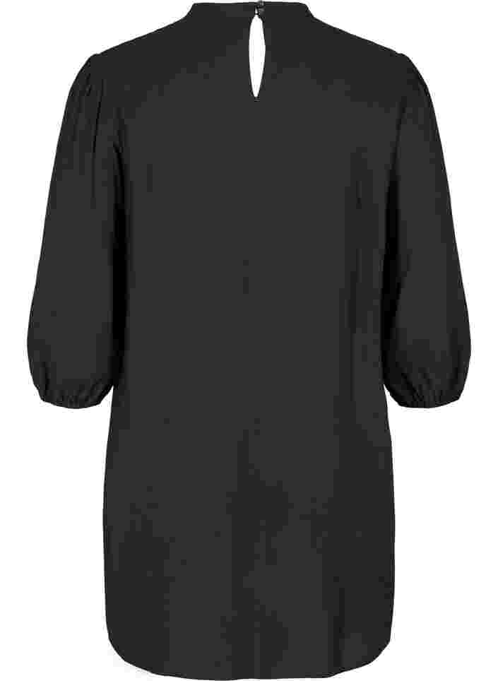 Ensfarvet viskose tunika med 3/4 ærmer, Black, Packshot image number 1