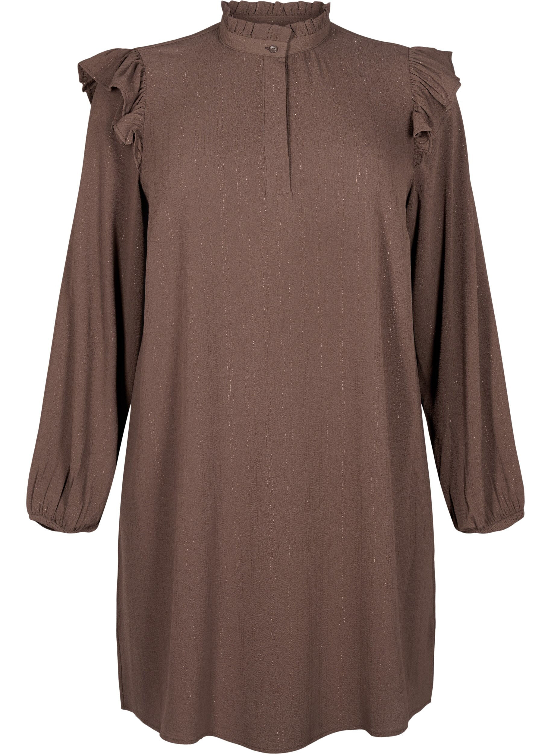 Zizzi Kort kjole med fl&aelig;ser og glimmer, Brun, Packshot image number 0