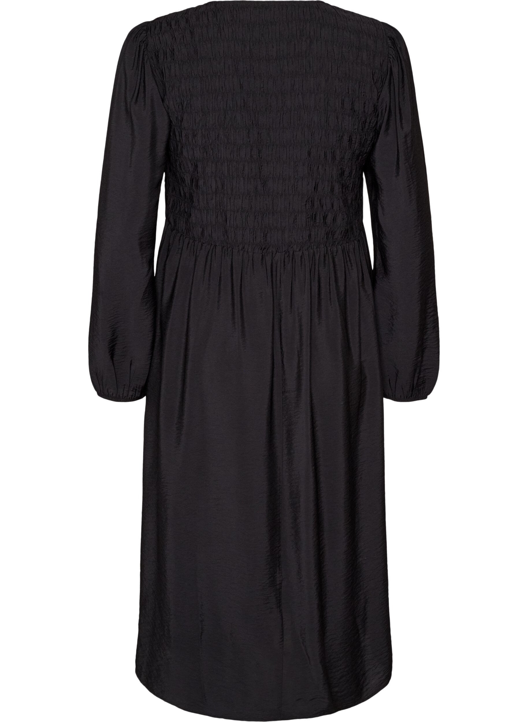 ZizziMidikjole i viskose med smock, Sort, Packshot image number 1
