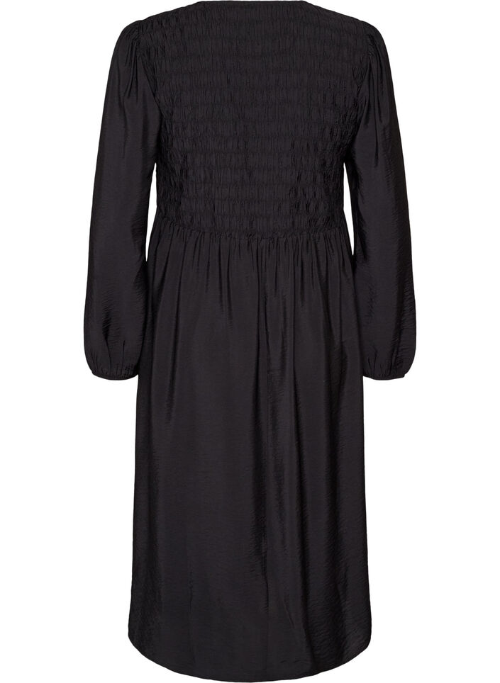 Midikjole i viskose med smock, Sort, Packshot image number 1