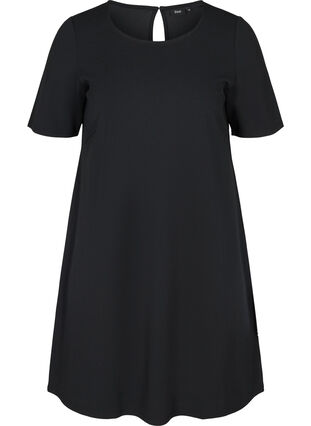 Kortærmet kjole med rund hals, Black, Packshot image number 0