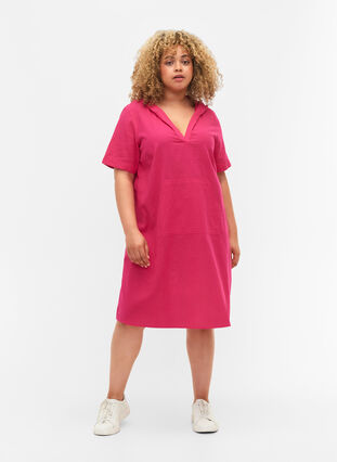 Kortærmet kjole med hætte, Beetroot Purple, Model image number 2