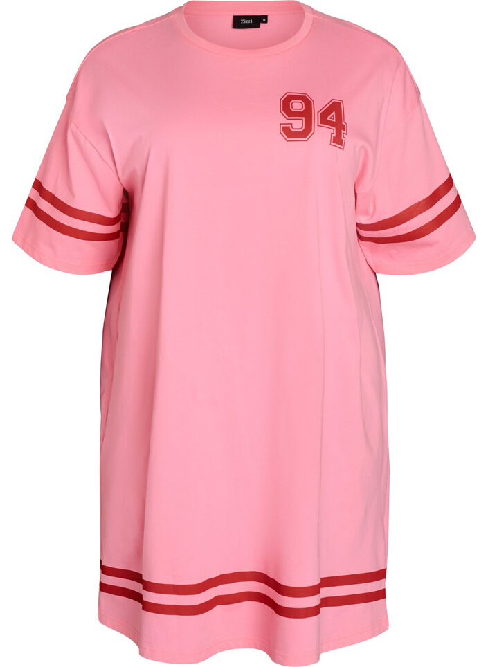 Kort t-shirtkjole med sporty detaljer, Lyser&oslash;d, Packshot image number 0