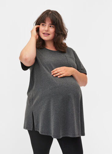 Kortærmet graviditets t-shirt i bomuld, Dark Grey Melange, Model image number 0