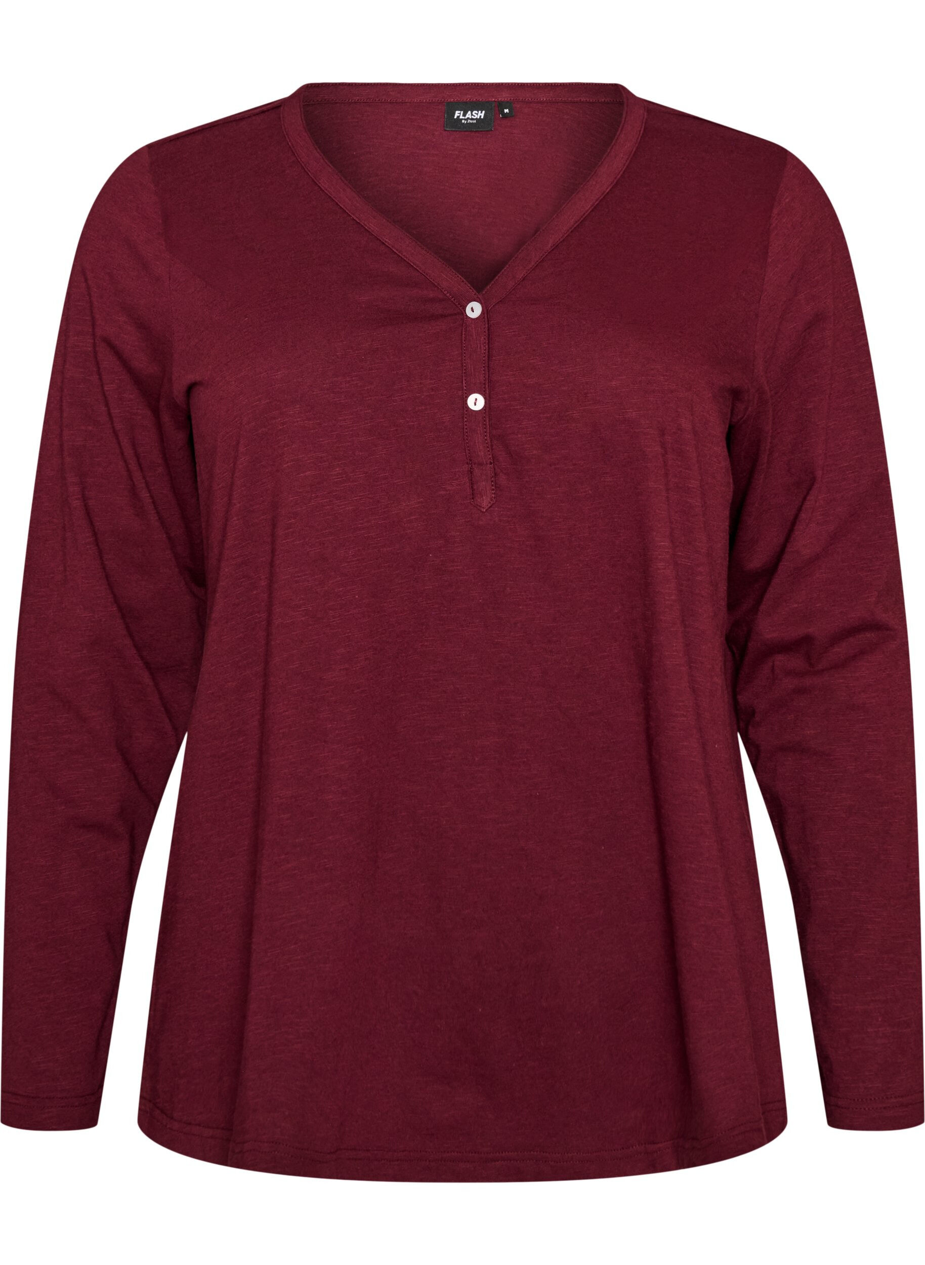ZizziLang&aelig;rmet t-shirt med V-hals og knapper, R&oslash;d, Packshot image number 0