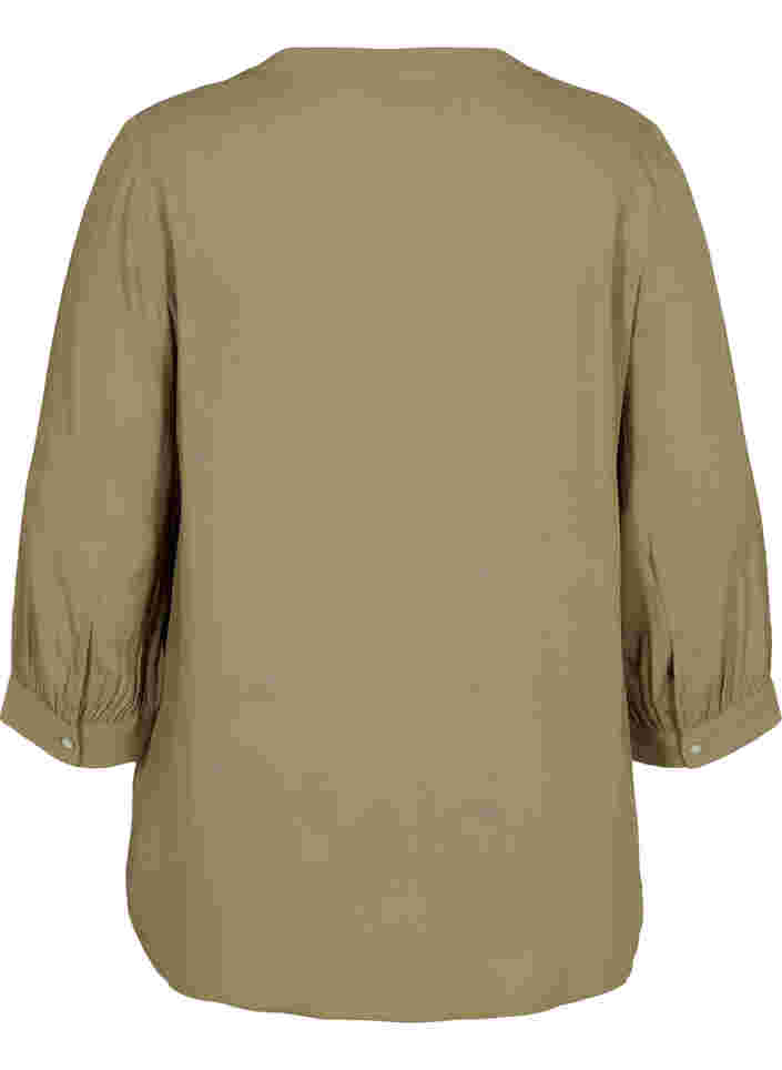Viskose bluse med 3/4 ærmer, Timber Wolf, Packshot image number 1