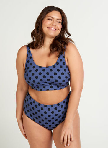 Højtaljet bikini underdel med print, Blue Indigo Dot, Model image number 0