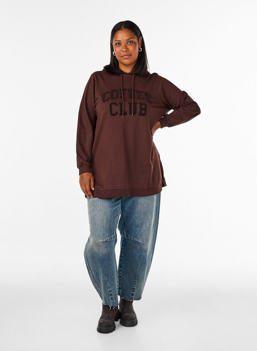 Hoodie med frott&eacute;-inspireret tekstmotiv, Brun, Model image number 1