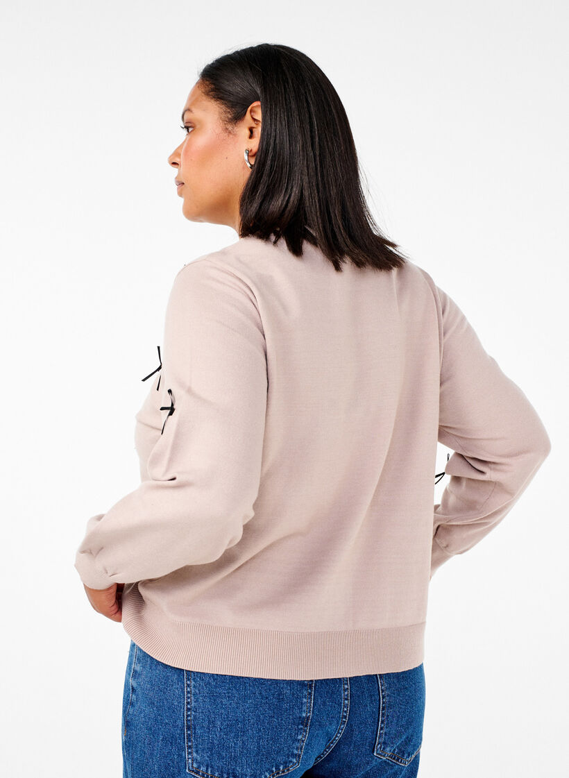 Strikcardigan med sløjfer, Simply T. Black Bows, Model image number 1