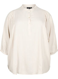 Viskose-hør mix skjortebluse med 3/4 ærmer, Moonbeam