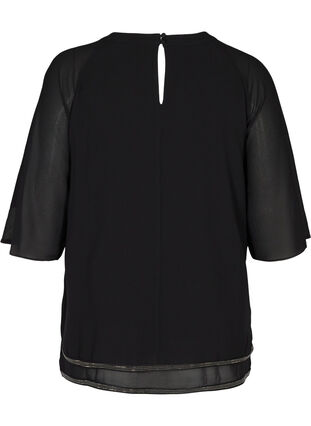 Bluse med 3/4 ærmer og sten i bunden , Black, Packshot image number 1
