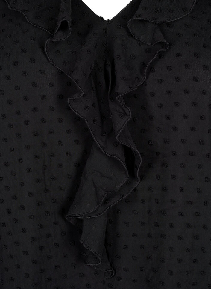 Tunika med flæser og prikket tekstur, Black, Packshot image number 2