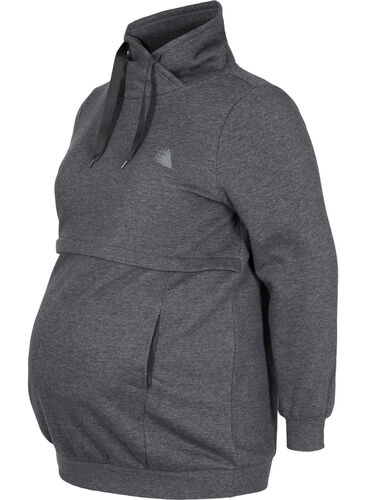 Graviditets sweatshirt med ammefunktion, Dark Grey Melange, Packshot image number 0