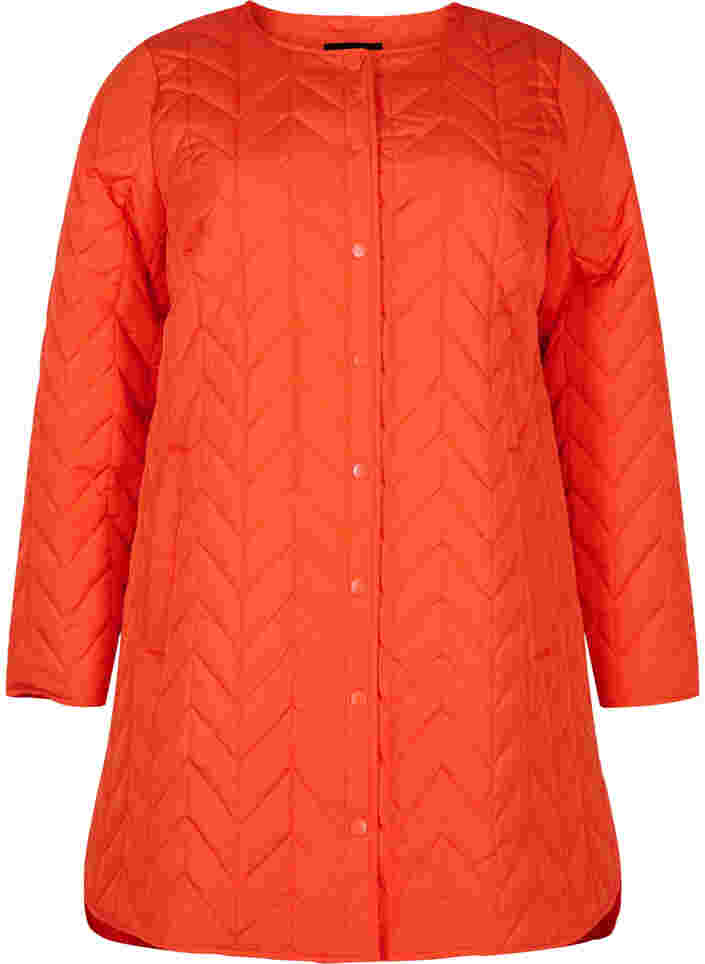 Quiltet jakke med knapper, Tangerine Tango, Packshot image number 0