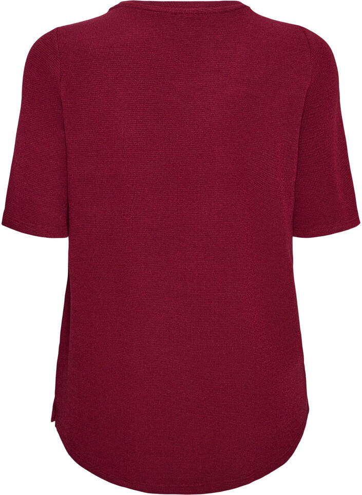 Bluse med struktur og albuelange &aelig;rmer, R&oslash;d, Packshot image number 1
