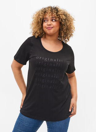 Bomulds t-shirt med tone-i-tone tryk, Black Originality, Model image number 0