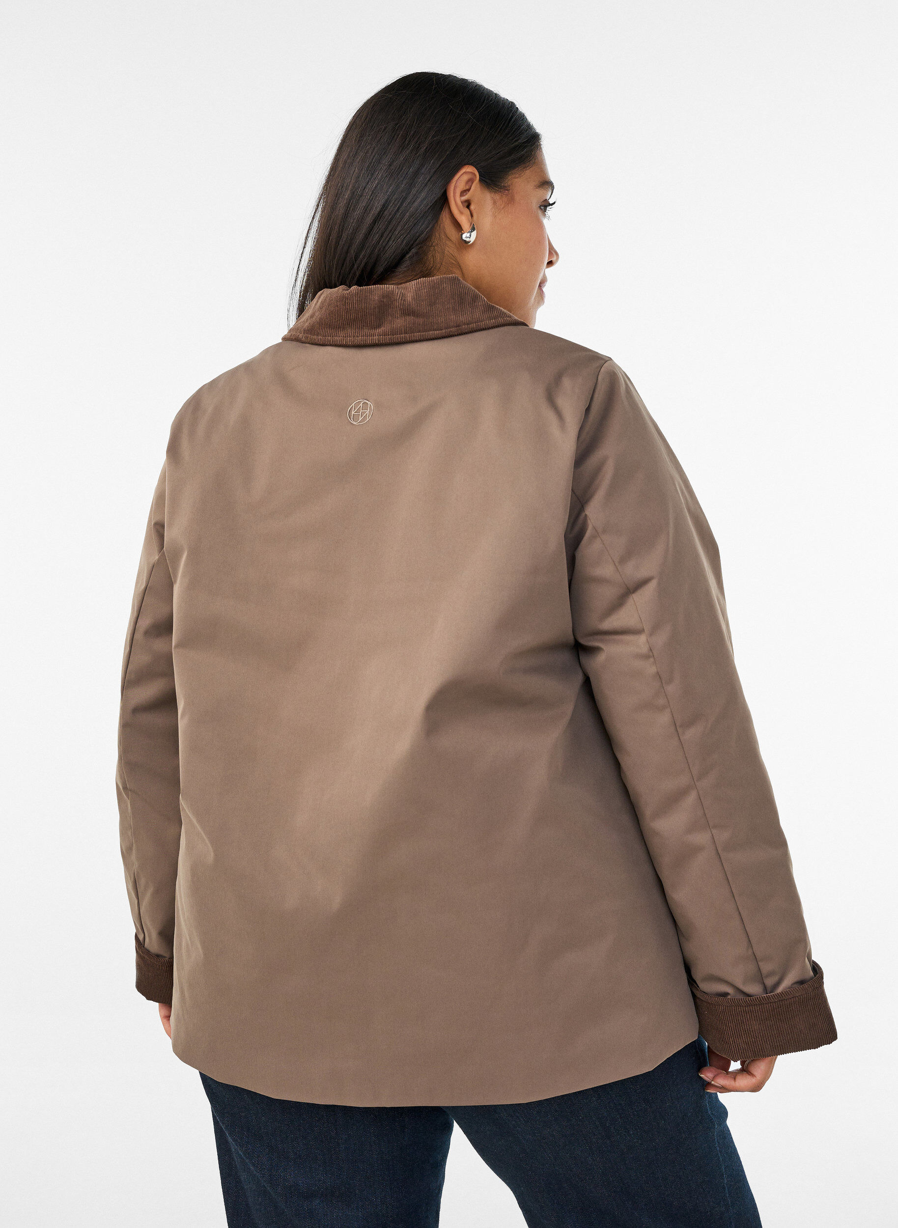 ZizziLet vatteret jakke med fl&oslash;jlskrave, Brun, Model image number 2