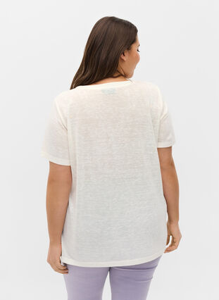 Kortærmet t-shirt med knapper , Warm Off-white, Model image number 1