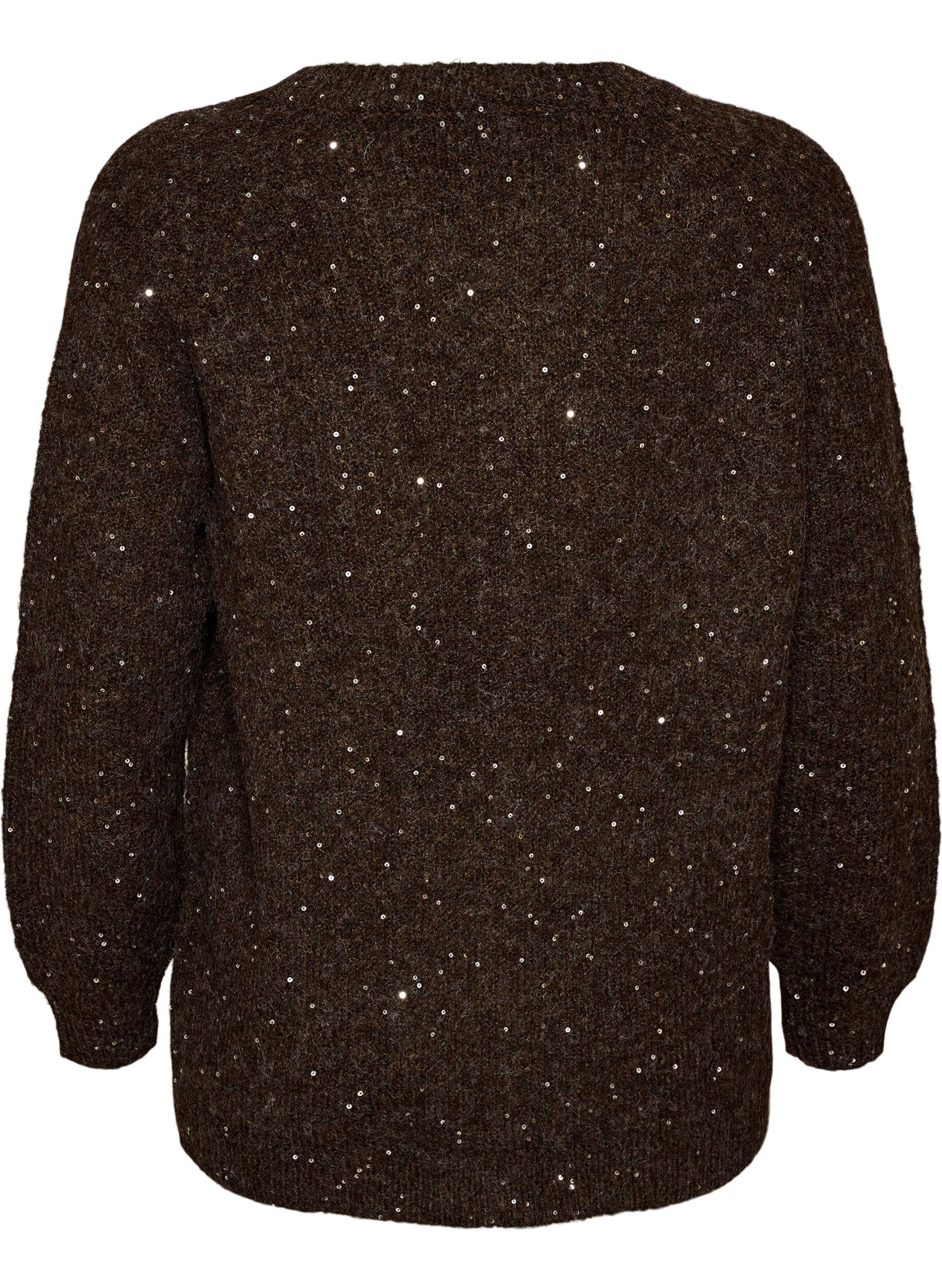 ZizziCardigan med pailletter og knapper, Brun, Packshot image number 1
