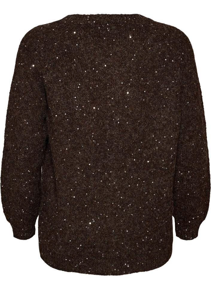Cardigan med pailletter og knapper, Brun, Packshot image number 1