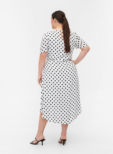 Kortærmet viskose kjole med prikker, White w. Black Dot, Model image number 1