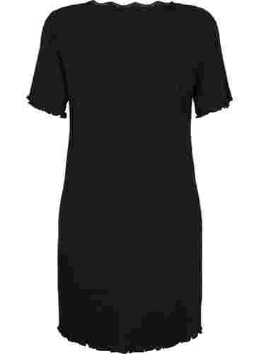 Kortærmet natkjole med blonder, Black, Packshot image number 1