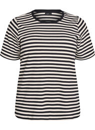 Stribet t-shirt med ribstruktur, Sort