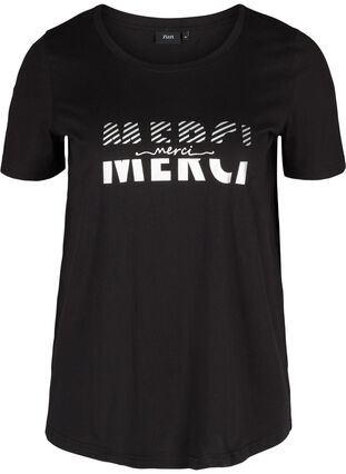 Økologisk bomulds t-shirt med tryk, Black Merci, Packshot image number 0