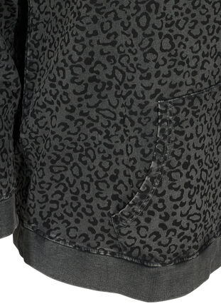Økologisk bomulds sweatshirt med hætte i leo print, Grey Leo Acid Wash, Packshot image number 3