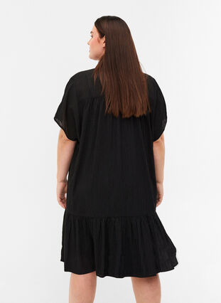 Stribet kjole i bomuldsmix, Black, Model image number 1