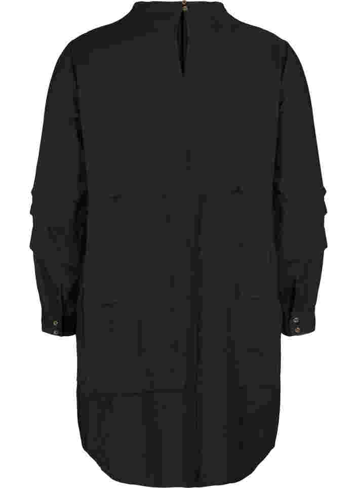 Viskose kjole med lange ærmer og læg, Black, Packshot image number 1