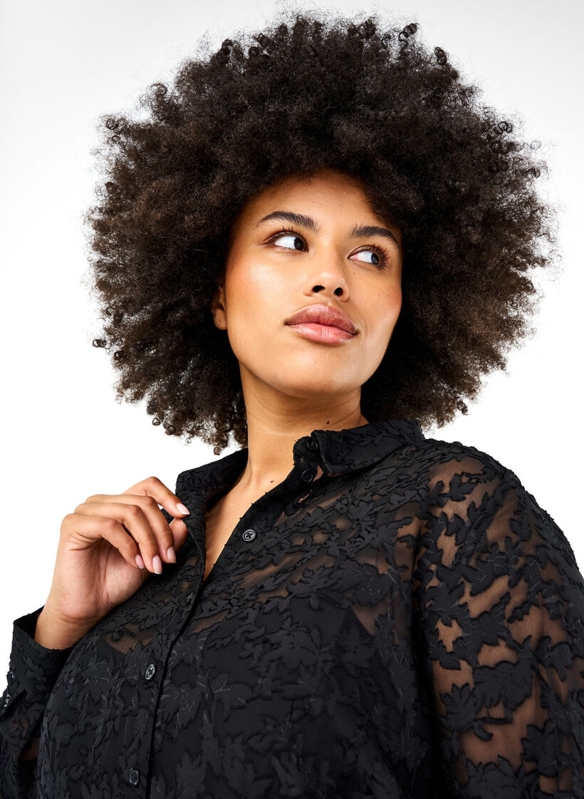 Jacquard skjorte med knapper, Black, Model image number 2