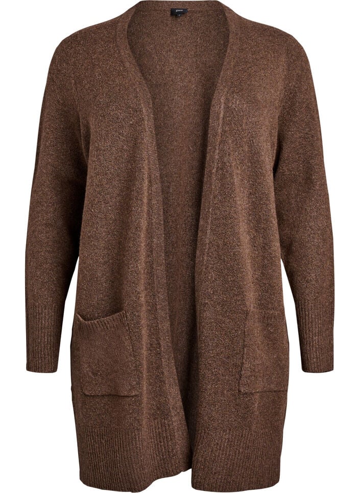 Meleret strik cardigan med lommer, Brun, Packshot image number 0