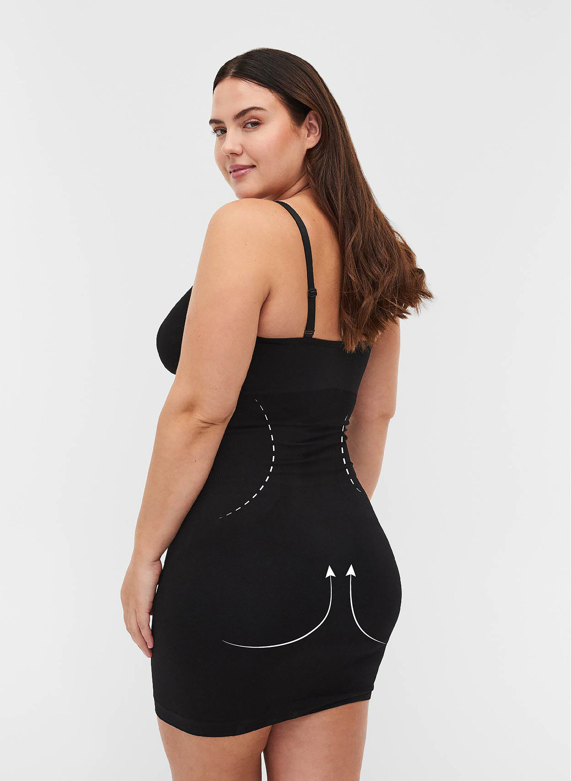 Zizzi Shapewear underkjole med tynde stropper, Sort, Model image number 1