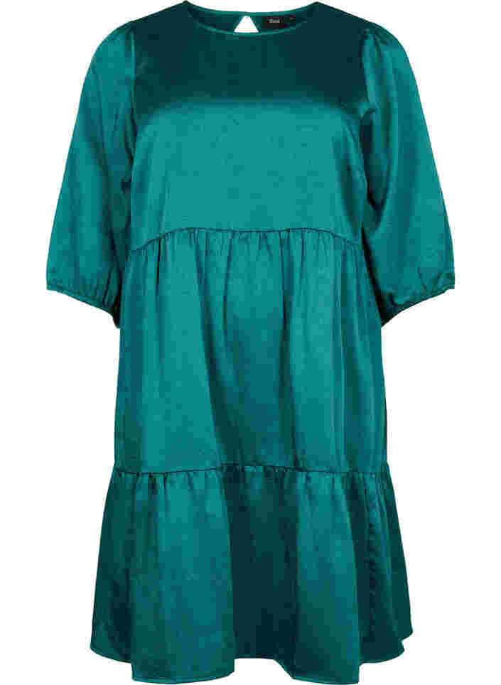 Kjole med rygdetalje og 3/4 ærmer, Evergreen, Packshot image number 0