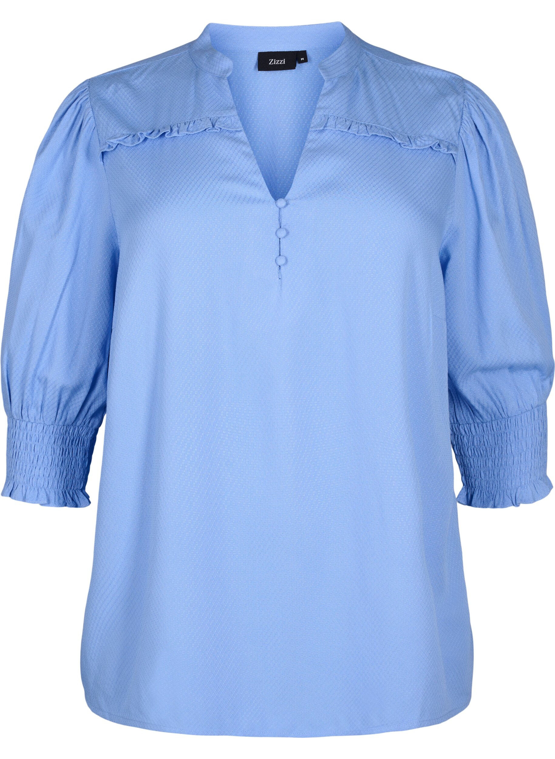 Zizzi Viskosebluse med smock og fl&aelig;sedetalje, Cornflower Blue, Packshot image number 0