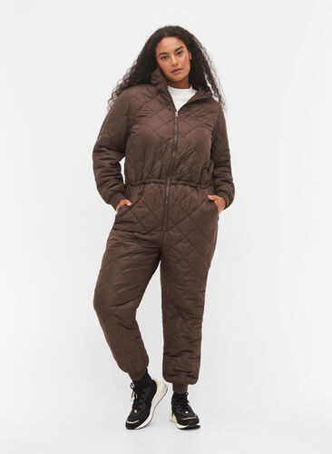 Quiltet termo jumpsuit med justerbar talje, Black Coffee, Model image number 0