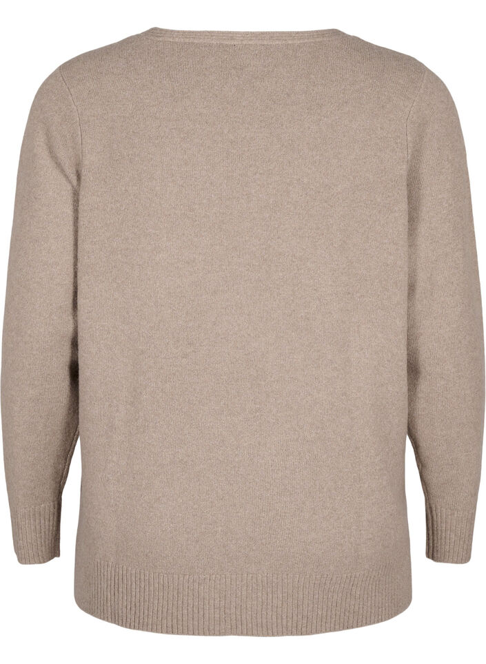 Strikbluse med v-hals, Desert Taupe Melange, Packshot image number 1