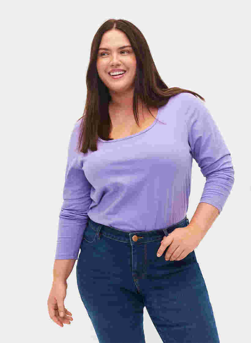 2-pak basis bluse i bomuld, Paisley Purple/Black, Model image number 0