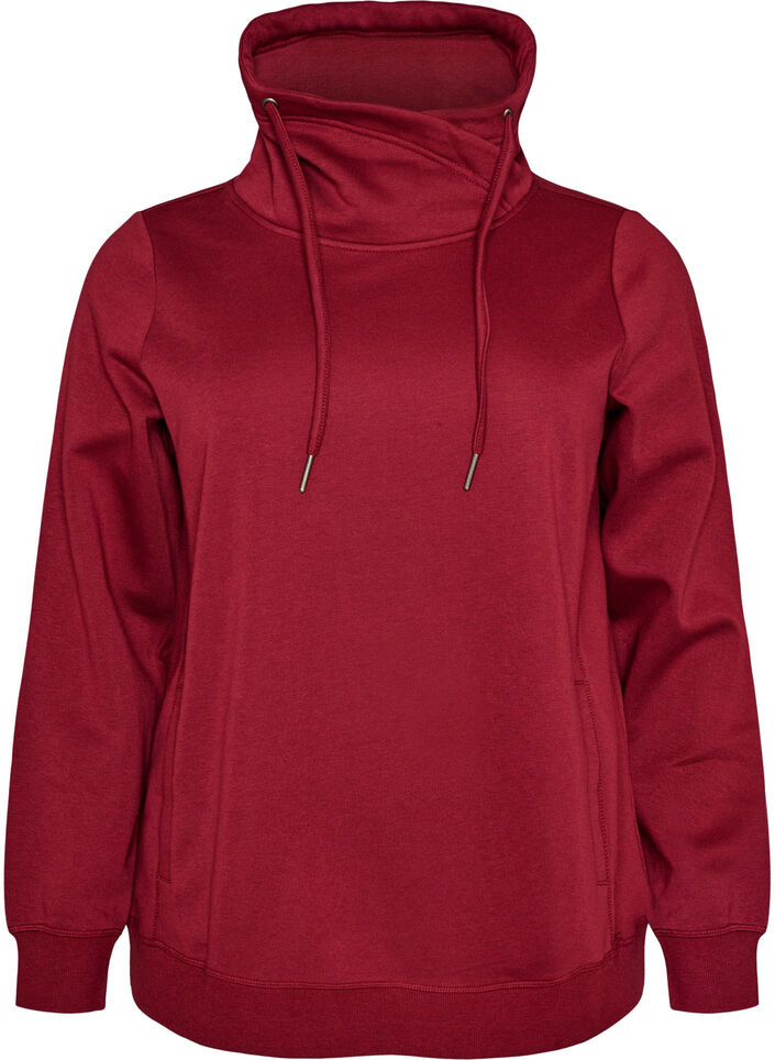 Sweatshirt med h&oslash;j krave og lommer, R&oslash;d, Packshot image number 0