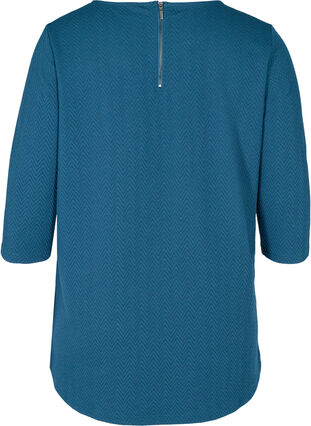 Bluse med struktur og 3/4 ærmer, Majolica Blue, Packshot image number 1