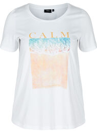 Kortærmet bomulds t-shirt med tryk, Bright White CALM