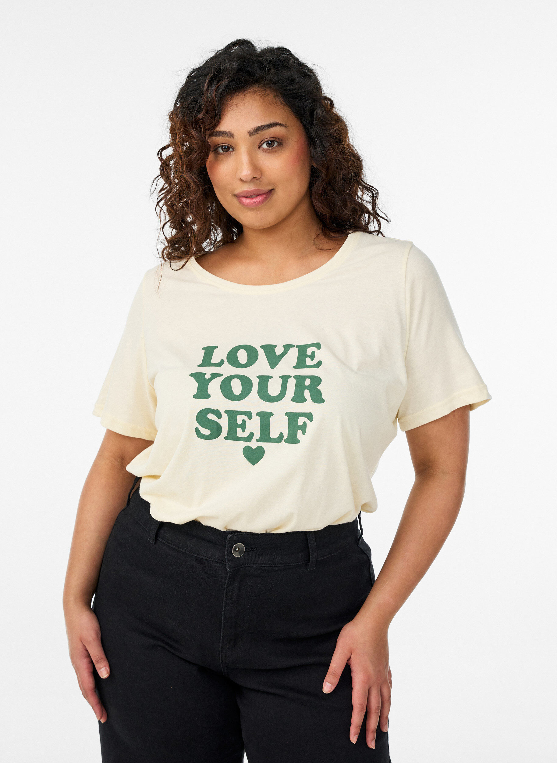 T-shirt med motiv, Gul, Model