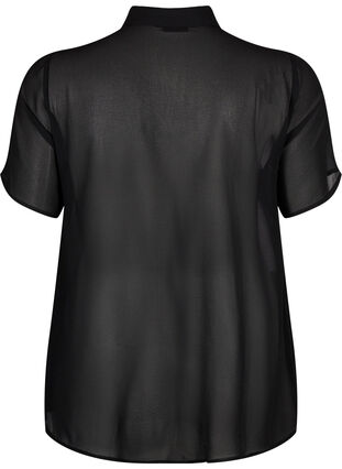 Kortærmet skjortebluse med flæser, Black, Packshot image number 1