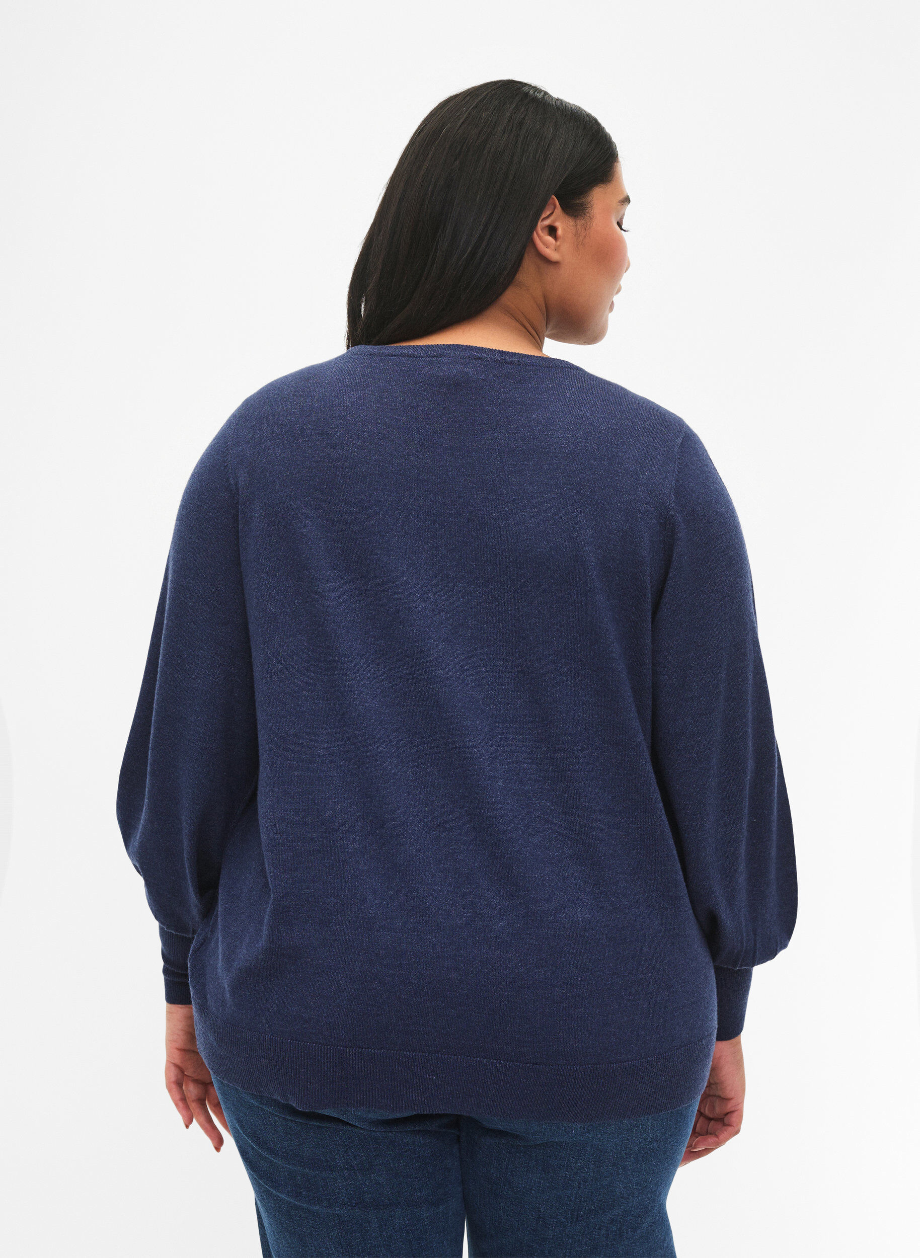 Zizzi Strikbluse med ballon&aelig;rmer , Dress Blues Mel., Model image number 1