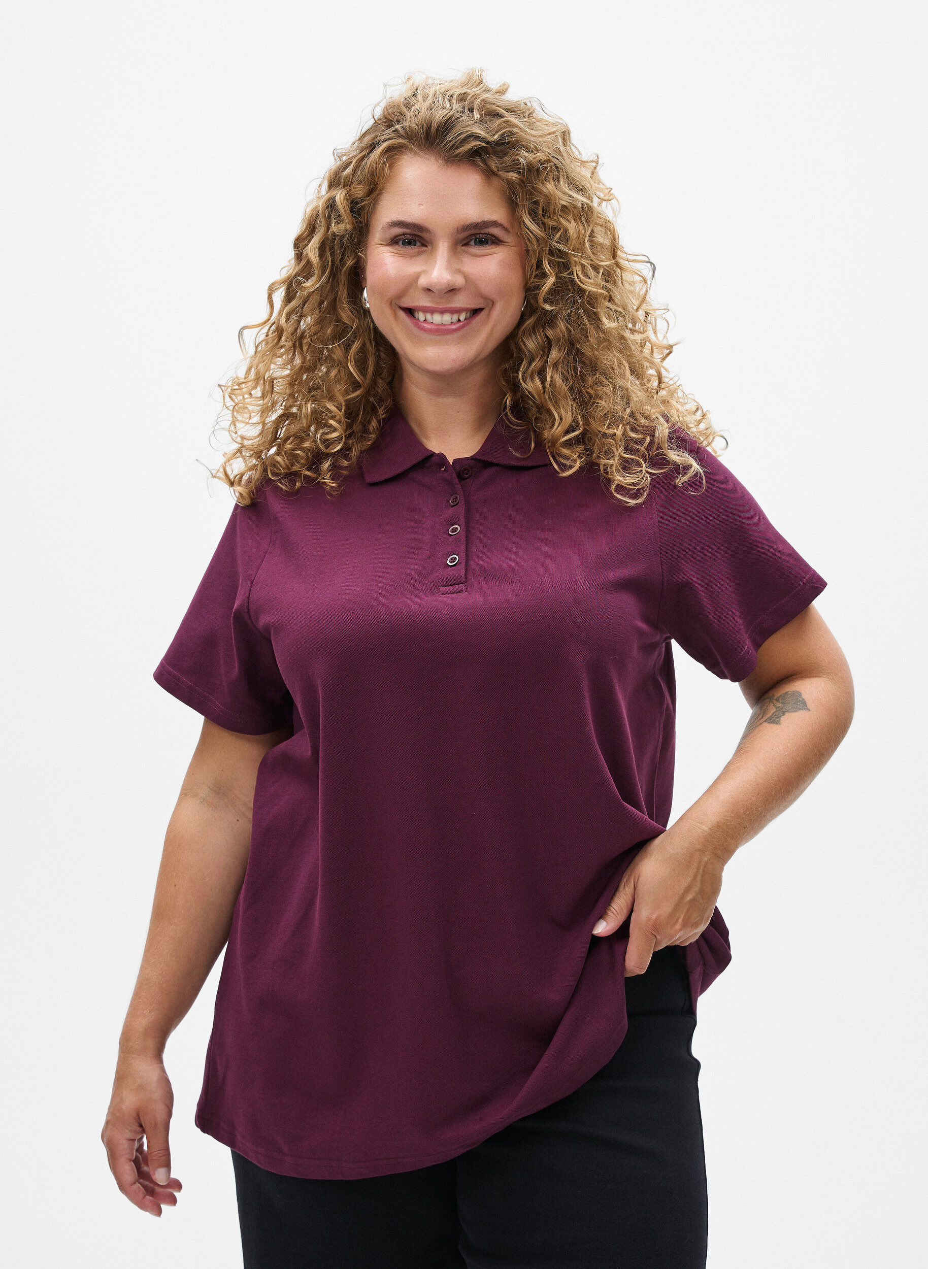 Zizzi FLASH - Poloshirt med korte &aelig;rmer, R&oslash;d, Model image number 0