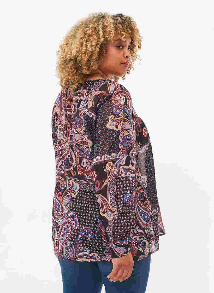Skjorte med v-udskæring og print, Black/Brown Paisley, Model image number 1